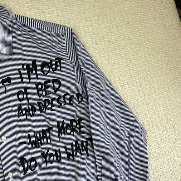 Guess x Brandalised x Banksy Stripe Button Up Out Of Bed Shirt Graffiti Read* - Picture 4 of 16